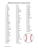 FREE 100 Baseball Articulation & Vocabulary Wordlist