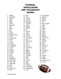 FREE 100 Football Articulation and Vocabulary Wordlist