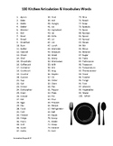 FREE 100 Kitchen Articulation & Vocabulary Wordlist