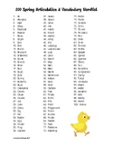 FREE 100 Spring Articulation & Vocabulary Wordlist