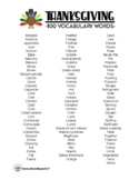 FREE 100 Thanksgiving Articulation & Vocabulary Wordlist