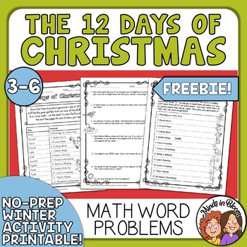 Preview of 12 Days of Christmas Math Word Problems - FREE! - Fun No-Prep Worksheets