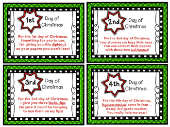 Free 12 Days Of Christmas Tags For Teacher From Student Tpt