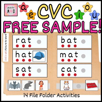 Preview of FREE! 14 CVC File Folder Activities | Short a, e, i, o, u | Spelling/Phonics/ELA