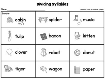 Open and Closed Syllables Cards and Worksheet by Courtney's Creations