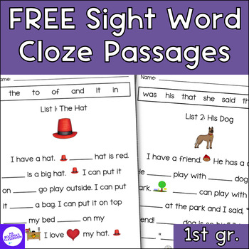 Preview of FREE 1st grade Sight Word Cloze Reading Passages with ELL Support