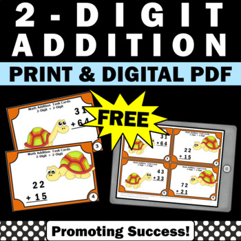 Preview of FREE 2 Digit Addition Without Regrouping Task Cards 1st 2nd Grade Math Centers
