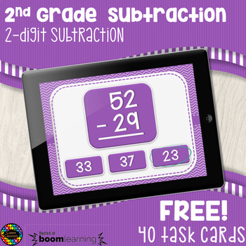 Preview of FREE  2-Digit Subtraction Digital Task Cards Distance Learning Boom Cards