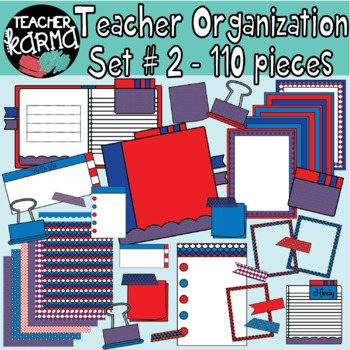 Preview of Teacher Organization & Planning Clipart BUNDLE, red & blue