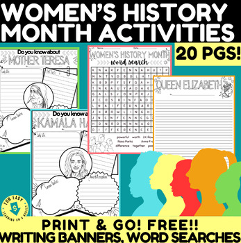 Preview of FREE! 20 PGS OF WOMEN'S HISTORY MONTH ACTIVITIES! WRITING-WORD SEARCH-MORE!❤