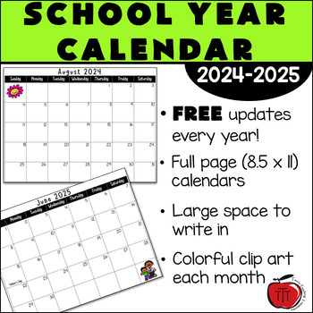 Preview of FREE 2024-2025 School Year Calendar