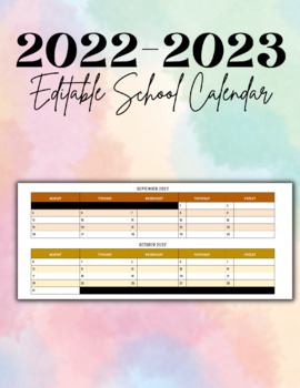 Preview of FREE 2022-2023 School Year Editable Calendar