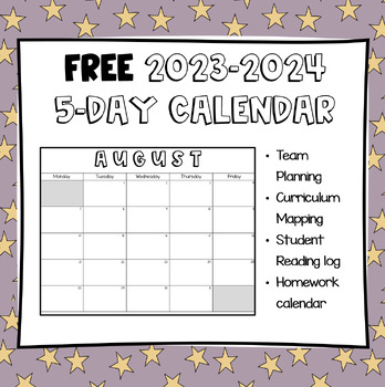 Preview of FREE 2023-2024 5-Day Calendar