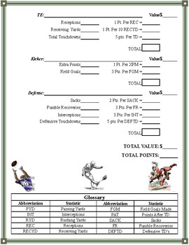 Fantasy Football Roster Sheets Printable