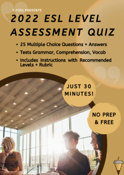 Preview of FREE  25 Multiple Choice Questionnaire for English LVL Assessment - Guide Inclu