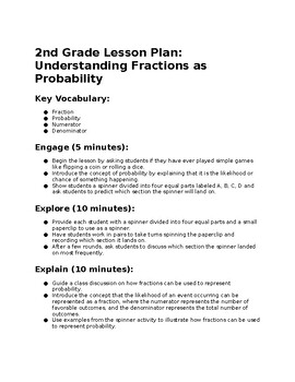 Preview of FREE! 2nd Grade Lesson Plan- Understanding Fractions as Probability