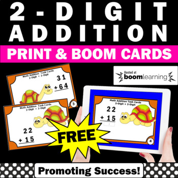 Preview of FREE 2nd Grade Math Boom Cards Double Digit Addition Games Task Cards Centers