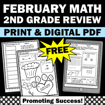 Preview of FREE 2nd Grade Math Morning Work Review Worksheets February Common Core Standard