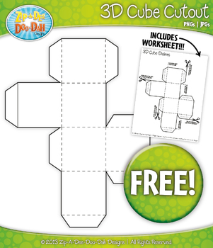 Preview of {FREE} 3D Blank Cube Block Cutout Clipart and Worksheet Set