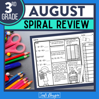 Preview of AUGUST Spiral Review Worksheets Math Activities 3rd Grade FREE SAMPLE PACK