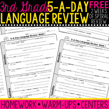 Preview of FREE 3rd Grade Daily Language Spiral Review [2 Weeks]