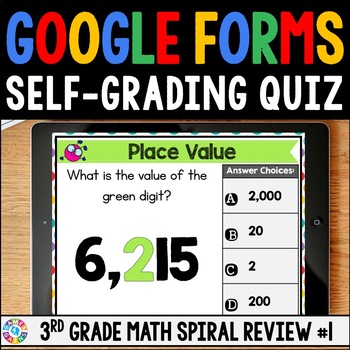 Preview of FREE 3rd Grade Digital Math Spiral Review Assessments #1 - Google Forms™️