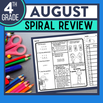 Preview of AUGUST Spiral Review Worksheets Math Activities 4th Grade FREE SAMPLE PACK