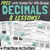 FREE 4th Grade Decimals 8 Lessons Unit Guide with Workshee
