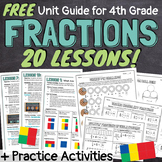 FREE 4th Grade Fractions 20 Lessons Unit Guide with Worksh