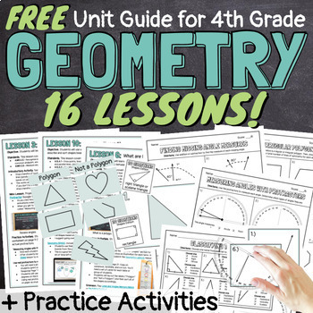 Preview of FREE 4th Grade Geometry 16 Lessons Unit Guide with Worksheets and Activities