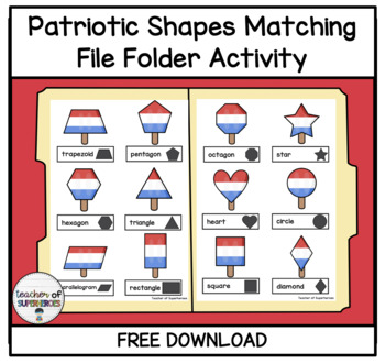 Preview of FREE 4th of July Patriotic Shape Matching File Folder Activity