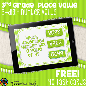 Preview of FREE 5-Digit Number Value Digital Task Cards Distance Learning Boom Cards