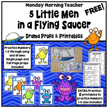 Preview of FREE! 5 Little Men in a Flying Saucer: drama activity & printables, Numbers 1-5