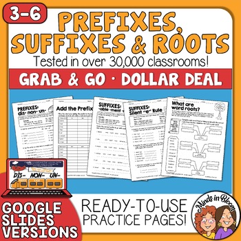 Preview of Prefixes Suffixes Roots Worksheets Sampler Morphology Activities Google Digital