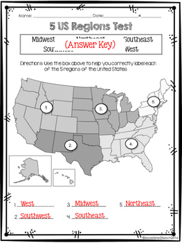 Free 5 Us Regions Map Test By More Time 2 Teach Tpt