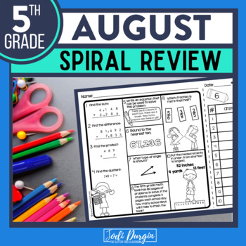 Preview of AUGUST Spiral Review Worksheets Math Activities 5th Grade FREE SAMPLE PACK