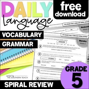 Preview of FREE WEEK - 5th Grade ELA Spiral Review - Daily Language and Grammar Practice 