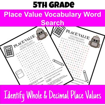 Preview of FREE!!!! 5th Grade Place Value Vocabulary Word Search - Early Finisher Activity