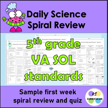 Preview of FREE 5th Grade Science Daily Spiral Review Sample
