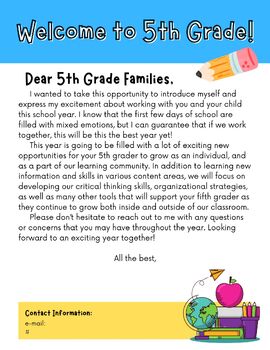 Preview of FREE - 5th Grade Welcome Letter