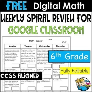 Preview of FREE 6th Grade Math - WEEKLY SPIRAL REVIEW - Digital & Print