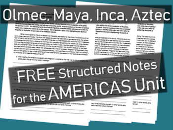 Preview of FREE! AMERICAS UNIT structured notes (Olmec, Maya, Inca, Aztec)
