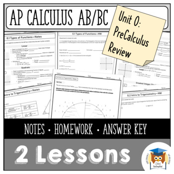 Preview of FREE AP Calculus AB/BC | Unit 0: PreCalculus Review | Notes and Homework