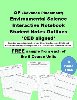 Preview of FREE AP Environmental Science Interactive Notebook Notes Outline-CED aligned