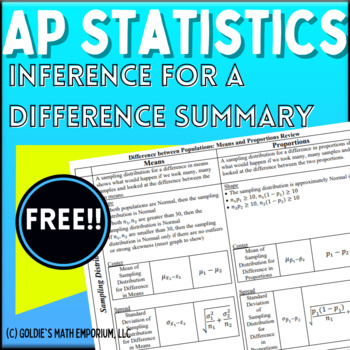 Preview of FREE AP Statistics Difference in Populations Summary