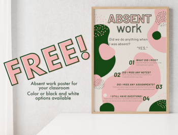 Preview of FREE Absent or Missing Work Poster - Digital Download (Color + Black&White)