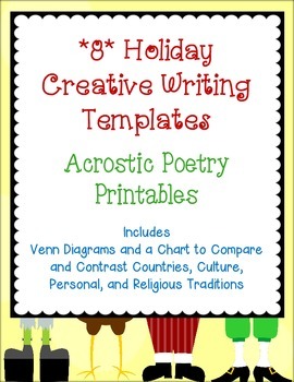 Preview of FREE Acrostic Poetry Templates *8* Holidays-Creative Writing Forms New Years +