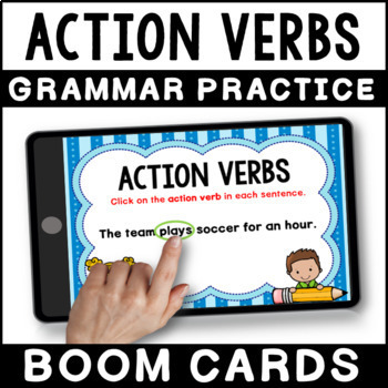 Preview of FREE Action Verbs Activity - Interactive Grammar Boom Cards / Task Cards