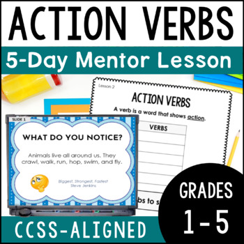 Preview of FREE Action Verbs - Worksheets, Activities & Mentor Sentence - 5 Day Lesson