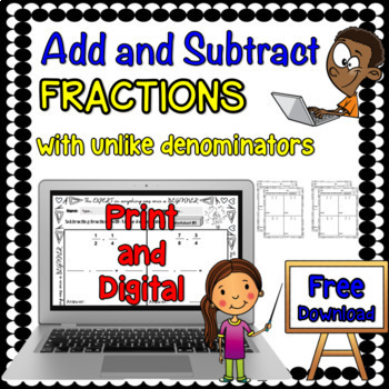 Preview of FREE Add and Subtract Fractions with Unlike Denominators